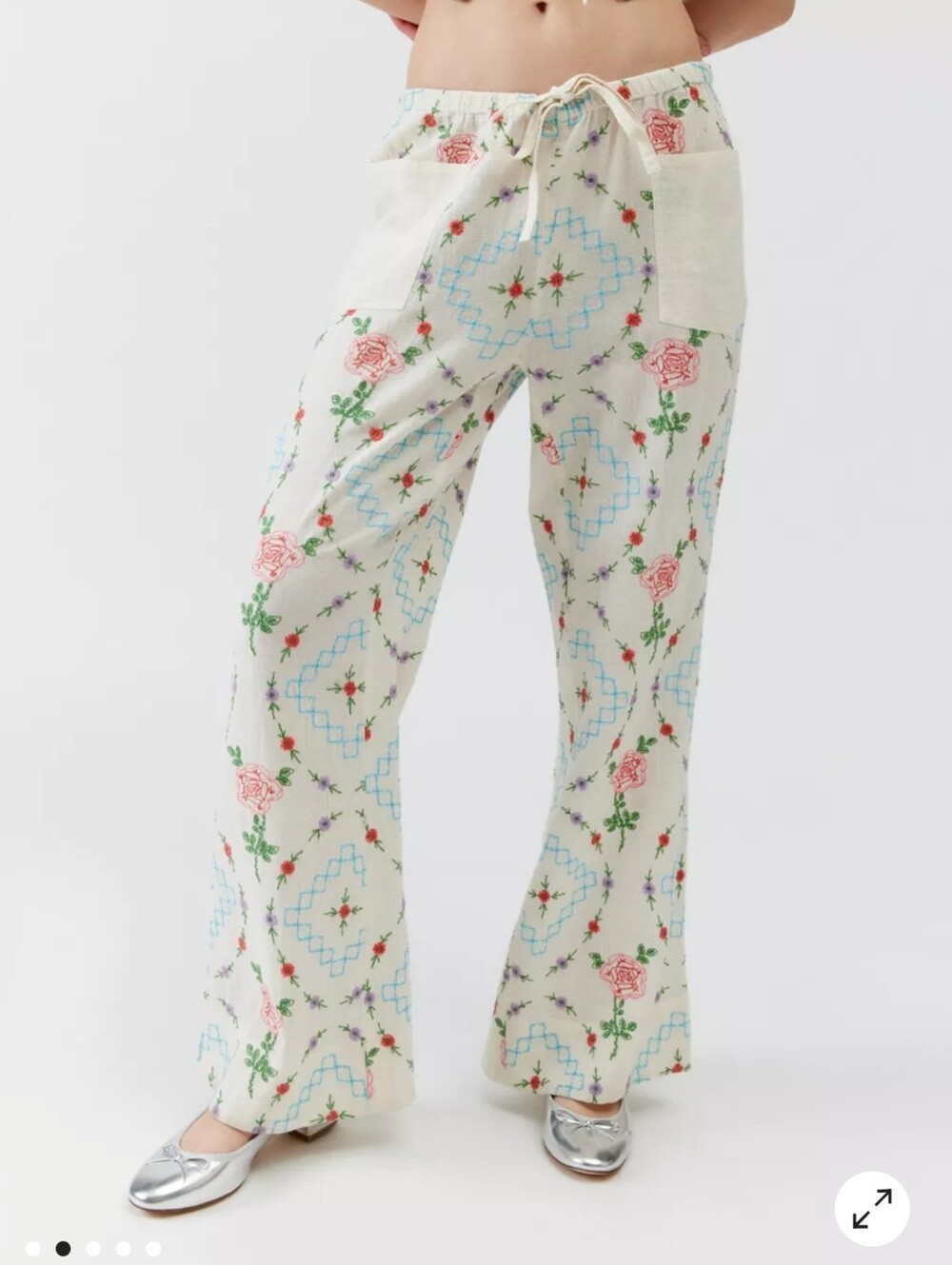 Nwot Urban Outfitters Amelie Embroidered Linen Pants
